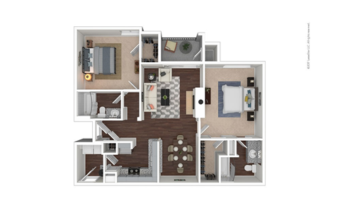 Floor plan for 2 beds, 2 baths, 1084 sqft